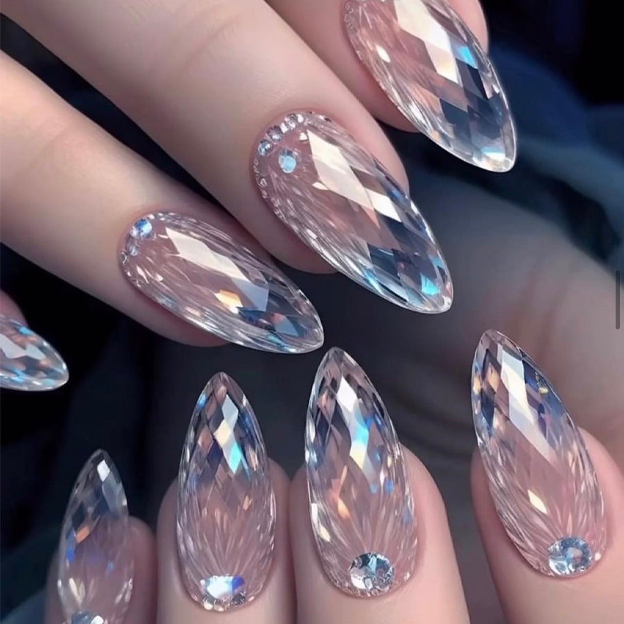 24pcs,fashionable nails,transparent and lavender,long stiletto,gemstone and fiower design,aily banquets are acceptable,for everyone