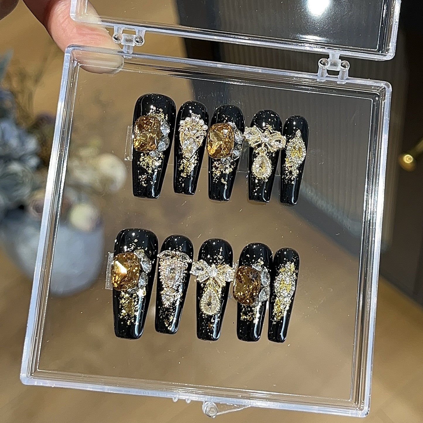 Handmade nails,blackness nails,black,extra long coffin,queen's scepter,zircon,reusable,aily banquets are acceptable,for everyone