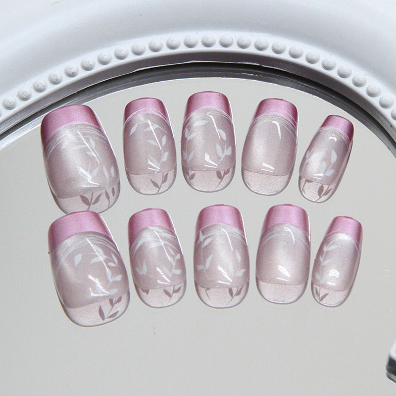 30pcs,French style nails,gentle style nails,mauve,short square,leaf,aily banquets are acceptable,for everyone