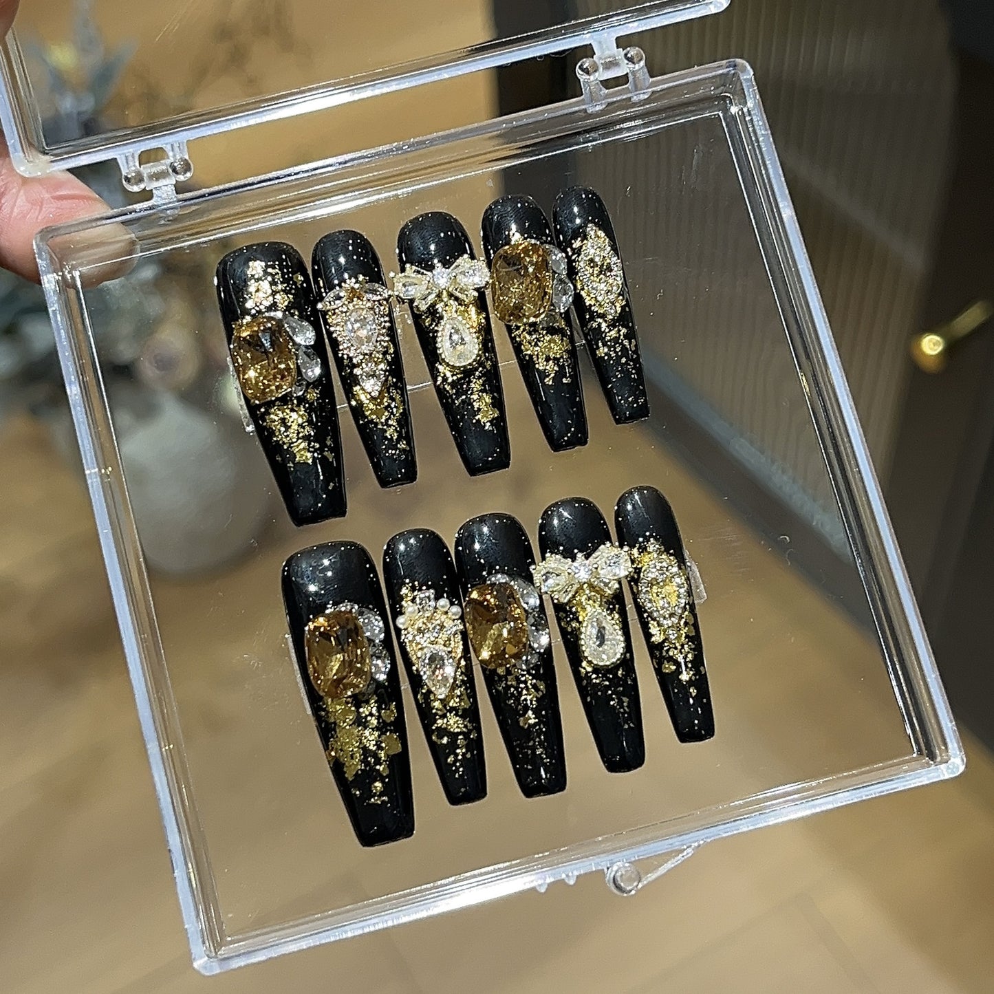 Handmade nails,blackness nails,black,extra long coffin,queen's scepter,zircon,reusable,aily banquets are acceptable,for everyone
