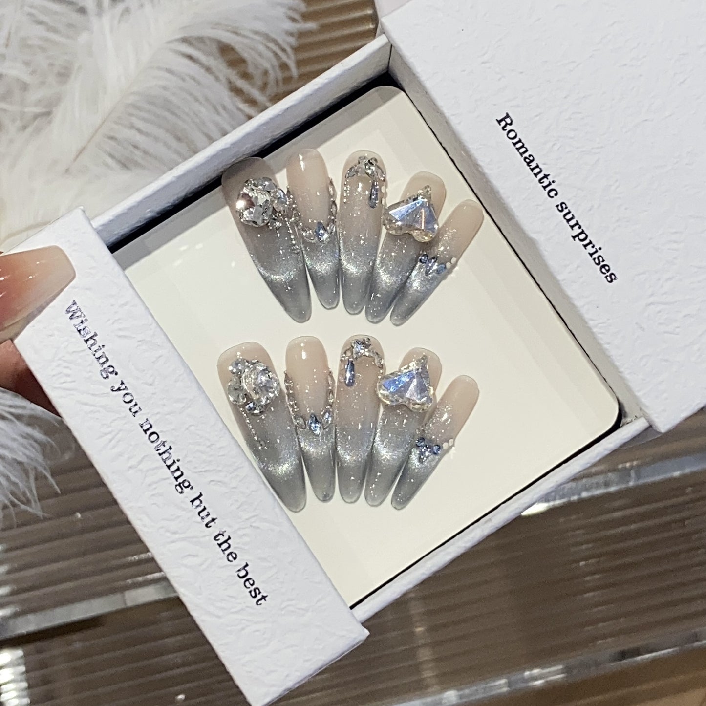 Handmade,light luxury high-end style nails,transparent,cat eye armor,love diamond,reusable,aily banquets are acceptable,for every one