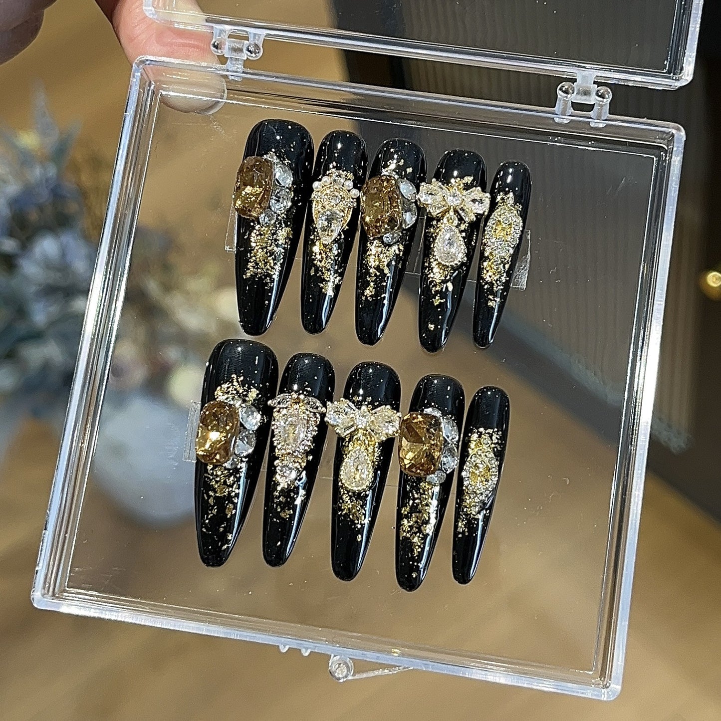 Handmade nails,blackness nails,black,extra long coffin,queen's scepter,zircon,reusable,aily banquets are acceptable,for everyone