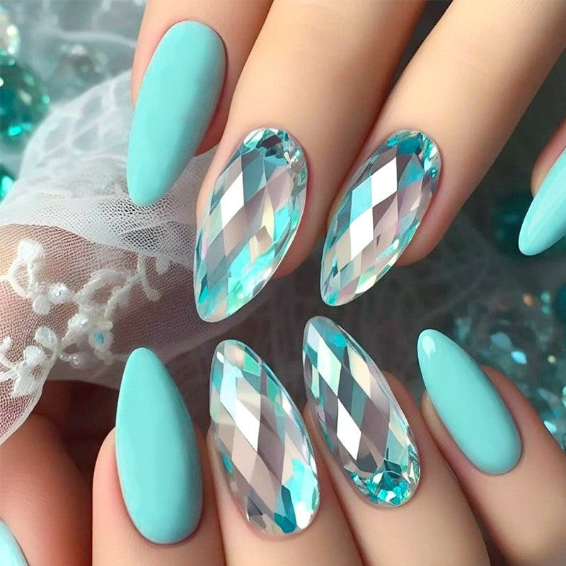 24pcs,fashionable nails,transparent and lavender,long stiletto,gemstone and fiower design,aily banquets are acceptable,for everyone