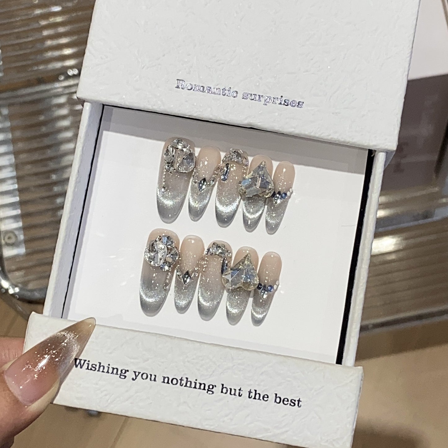Handmade,light luxury high-end style nails,transparent,cat eye armor,love diamond,reusable,aily banquets are acceptable,for every one