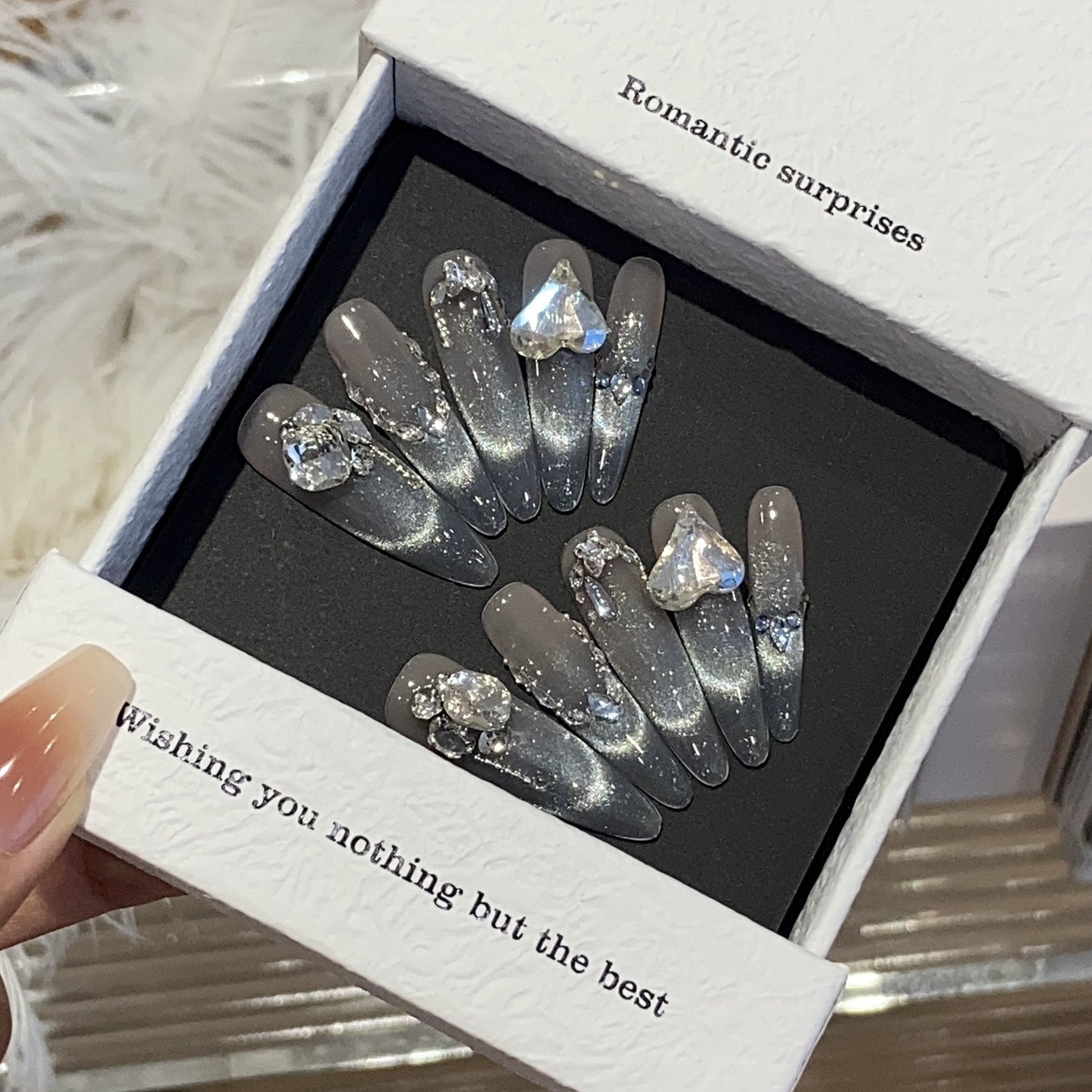 Handmade,light luxury high-end style nails,transparent,cat eye armor,love diamond,reusable,aily banquets are acceptable,for every one