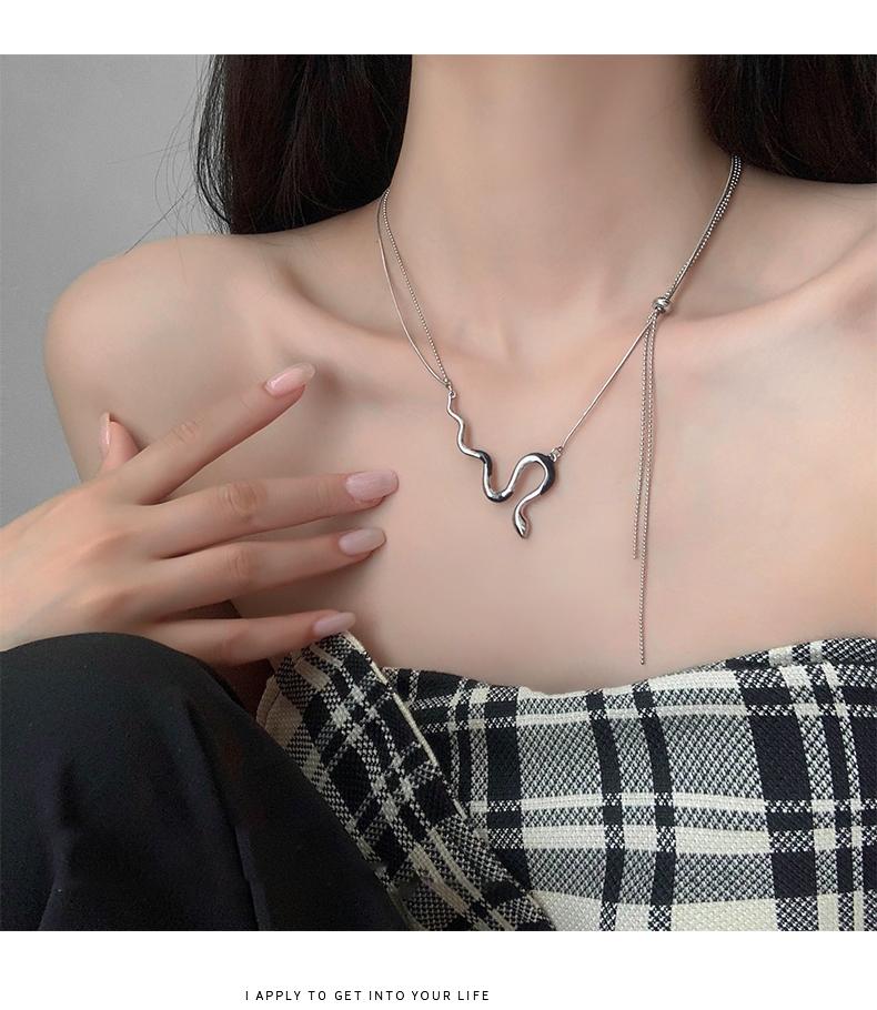 Luxury jewelry, alloy, snake necklace, silver, for everyone
