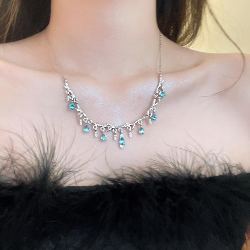 Luxury jewelry, zircon alloy, necklace, blue, for everyone