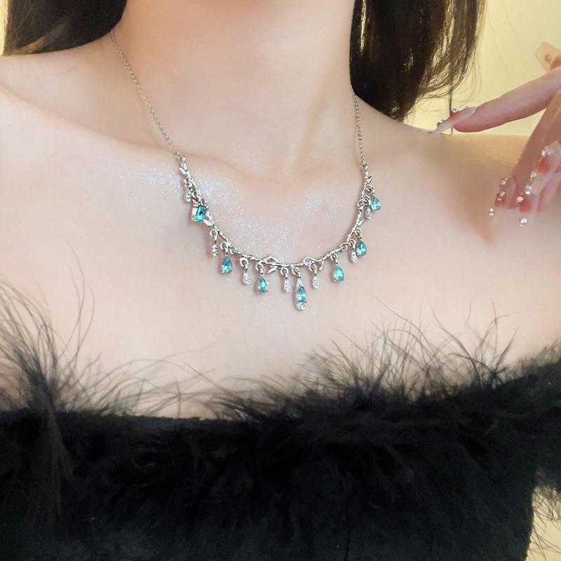 Luxury jewelry, zircon alloy, necklace, blue, for everyone