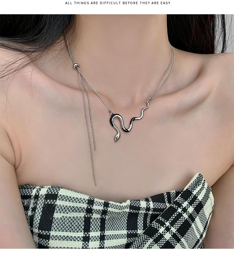 Luxury jewelry, alloy, snake necklace, silver, for everyone