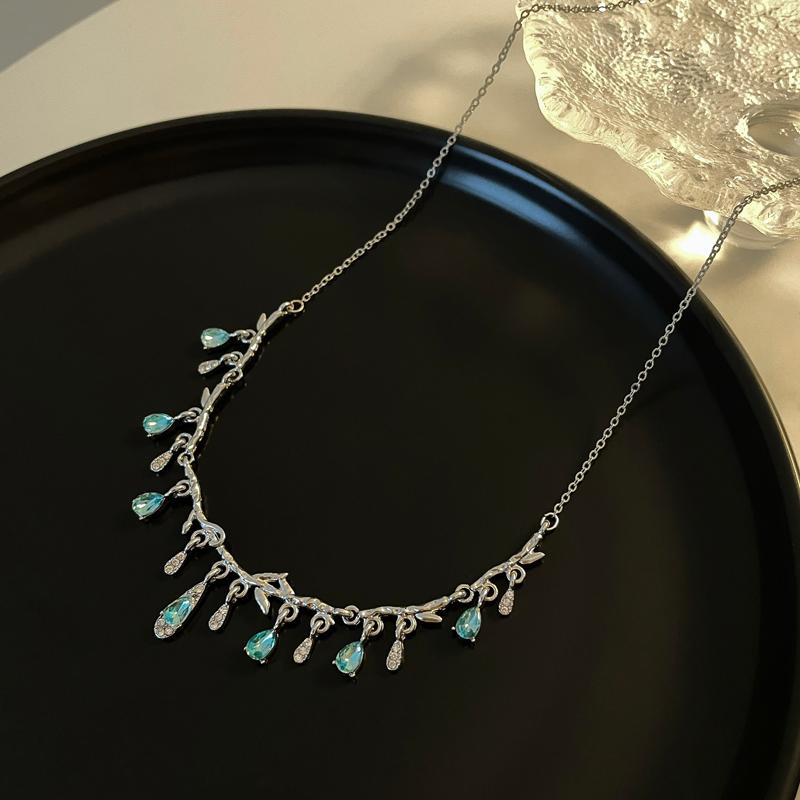 Luxury jewelry, zircon alloy, necklace, blue, for everyone