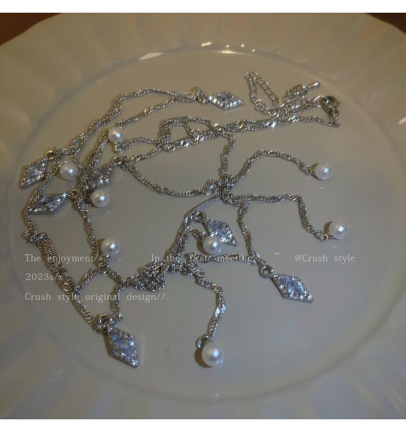 Luxury jewelry, zircon alloy, double necklace waist chain, silver, suitable for everyone