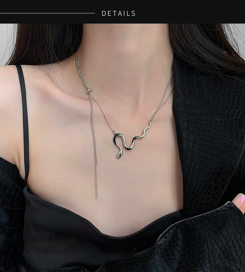 Luxury jewelry, alloy, snake necklace, silver, for everyone