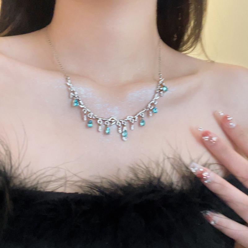 Luxury jewelry, zircon alloy, necklace, blue, for everyone