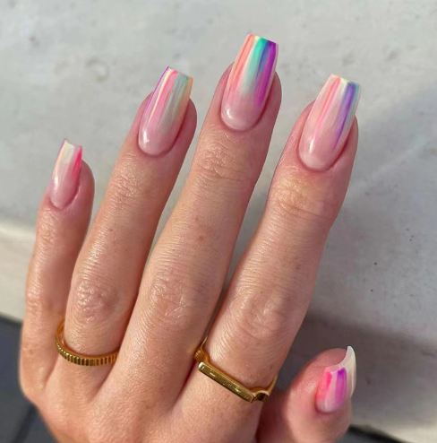 24Pcs nails ,Ombre nails,rainbow color,long oval,for daily,for women girls