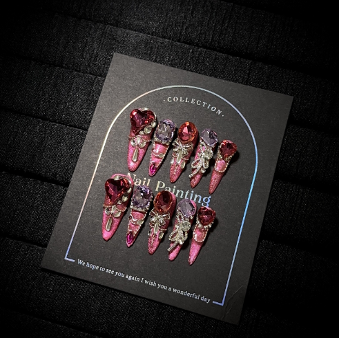 Handmade nails,shining nails,rose red,extra long coffin,butterfly,diamond,cat eye armor,banquet,for everyone