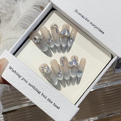 Handmade,light luxury high-end style nails,transparent,cat eye armor,love diamond,reusable,aily banquets are acceptable,for every one