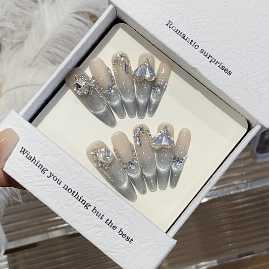 Handmade,light luxury high-end style nails,transparent,cat eye armor,love diamond,reusable,aily banquets are acceptable,for every one