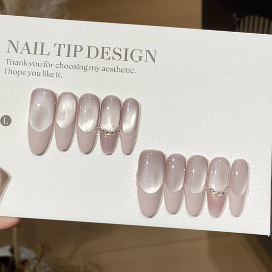 sweet style nails,Pink French light bulb,long oval,cat eye armor,reusable,for daily,for everyone