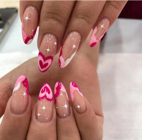 24pcs nail,sweet style ,pink,almond,love and ripple in nails,reusable,for everyone