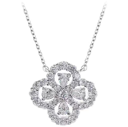 Luxury jewelry, zircon alloy, four-leaf clover necklace, silver, for everyone