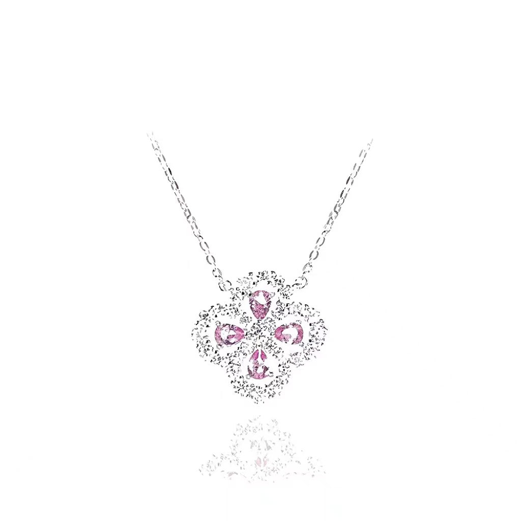 Luxury jewelry, zircon alloy, four-leaf clover necklace, silver, for everyone