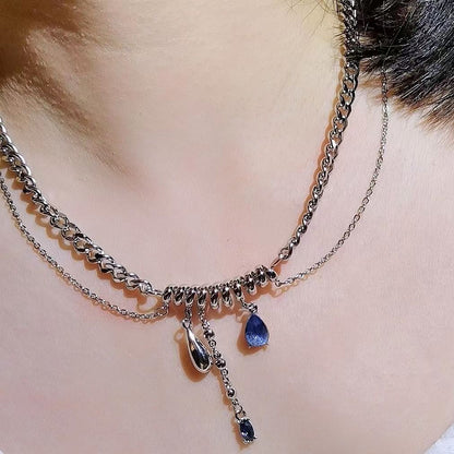 Luxury jewelry, alloy blue velvet, drop shaped necklace, blue, for everyone