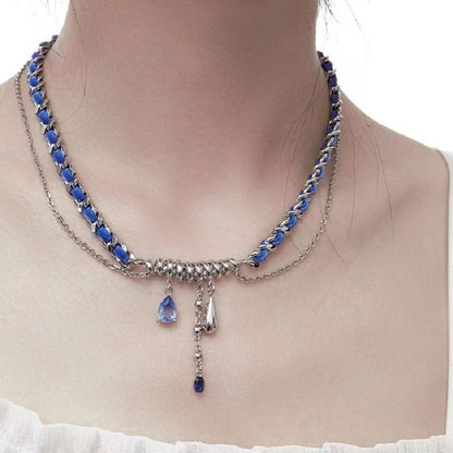 Luxury jewelry, alloy blue velvet, drop shaped necklace, blue, for everyone