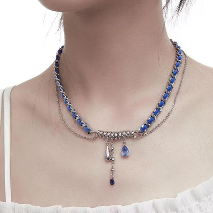 Luxury jewelry, alloy blue velvet, drop shaped necklace, blue, for everyone