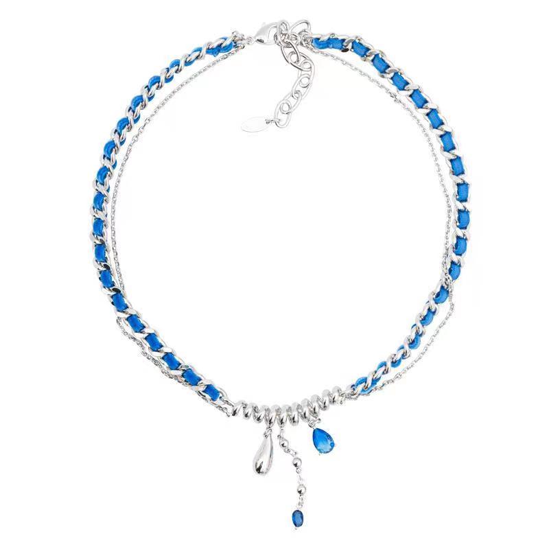 Luxury jewelry, alloy blue velvet, drop shaped necklace, blue, for everyone