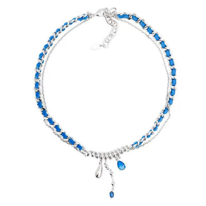 Luxury jewelry, alloy blue velvet, drop shaped necklace, blue, for everyone