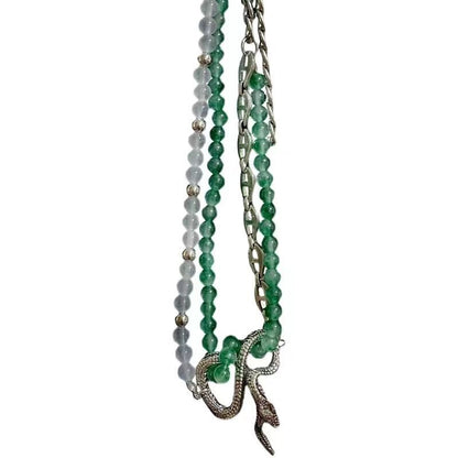 Chinese natural stone double spliced Luxury jewelry, alloy beaded, snake shaped necklace, green, suitable for everyone