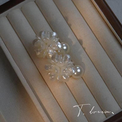 Chinese style luxury style, acrylic, pearl, white flower earrings, for everyone