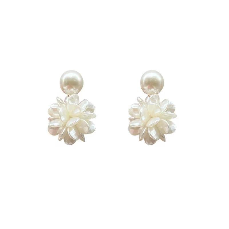 Chinese style luxury style, acrylic, pearl, white flower earrings, for everyone