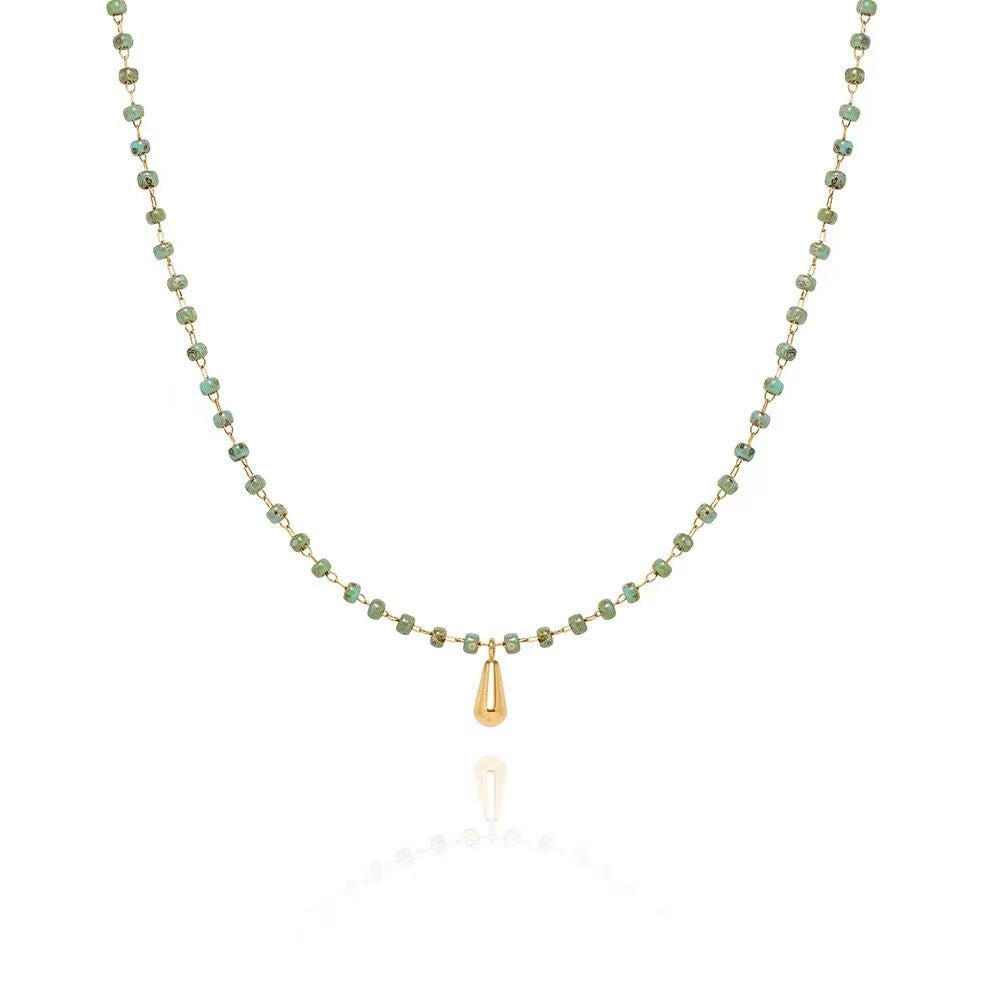 Chinese style Royal style, beaded, green, water drop necklace, for everyone