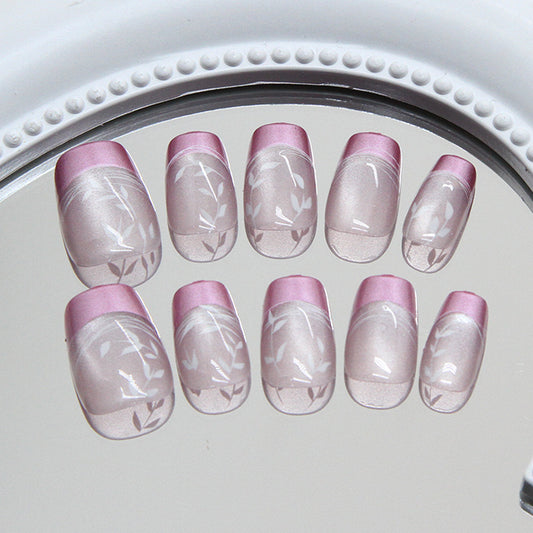 30pcs,French style  nails,gentle  style nails,mauve,short square,leaf,aily banquets are acceptable,for everyone