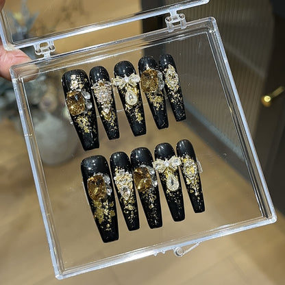 Handmade nails,blackness nails,black,extra long coffin,queen's scepter,zircon,reusable,aily banquets are acceptable,for everyone