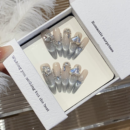 Handmade,light luxury high-end style nails,transparent,cat eye armor,love diamond,reusable,aily banquets are acceptable,for every one
