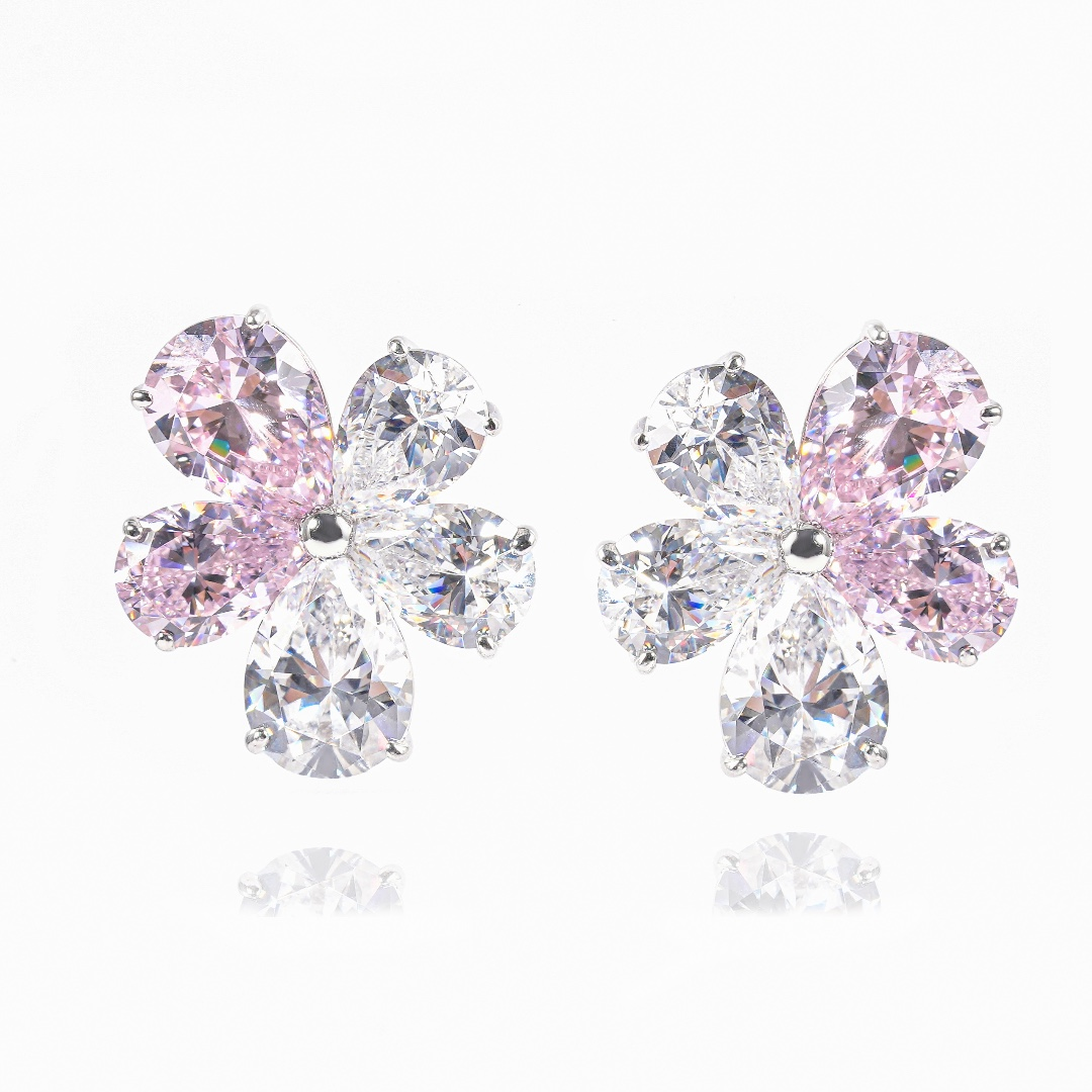 Luxury jewelry, alloy zircon, floral earrings, pink, for everyone