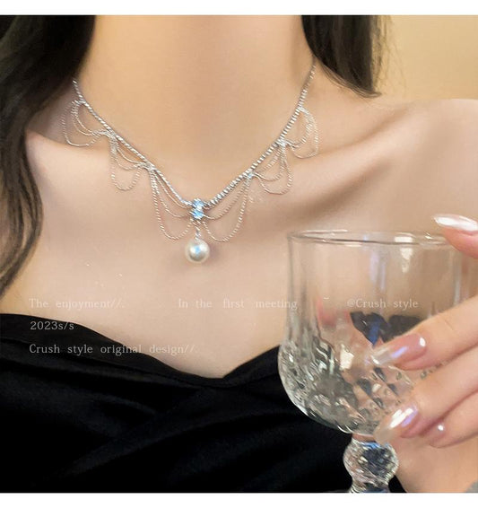 Luxury jewelry, alloy, pearl necklace, silver, suitable for everyone