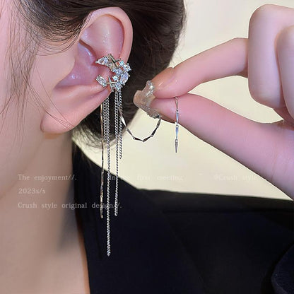 Luxury jewelry, zircon alloy, tassel ear clips, silver, for everyone