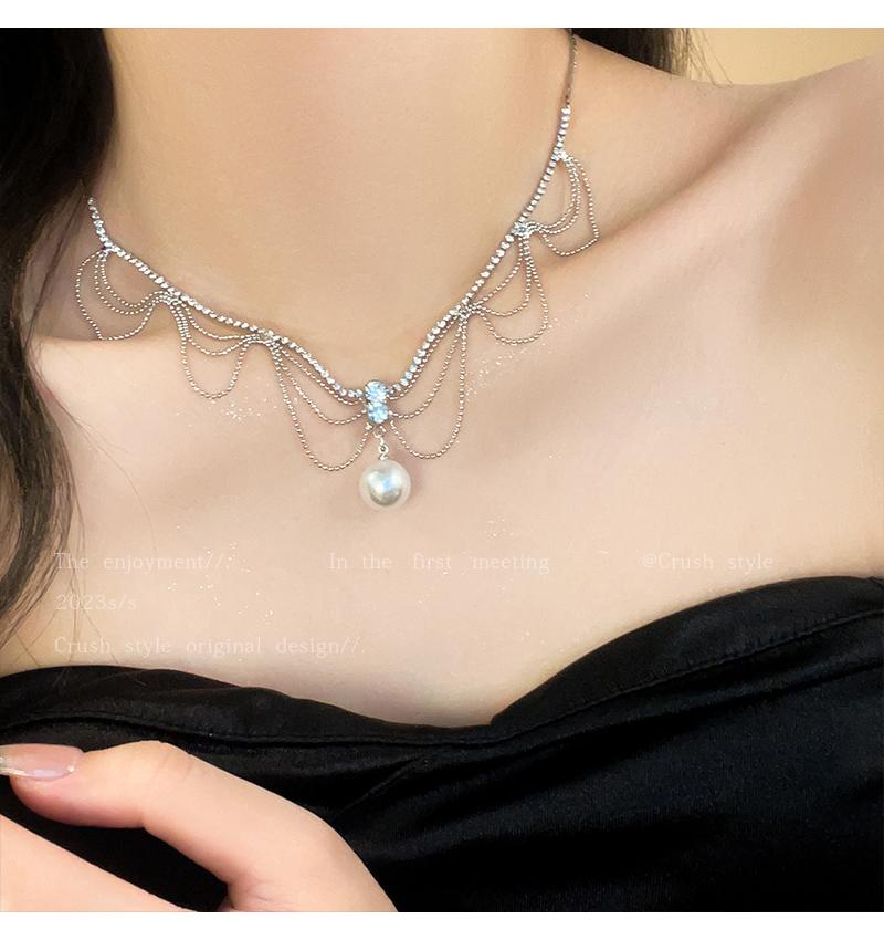 Luxury jewelry, alloy, pearl necklace, silver, suitable for everyone