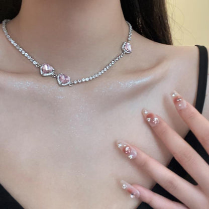 Luxury jewelry, zircon alloy, love necklace, pink, for everyone