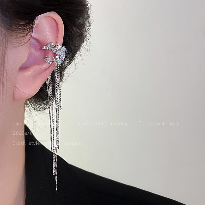 Luxury jewelry, zircon alloy, tassel ear clips, silver, for everyone