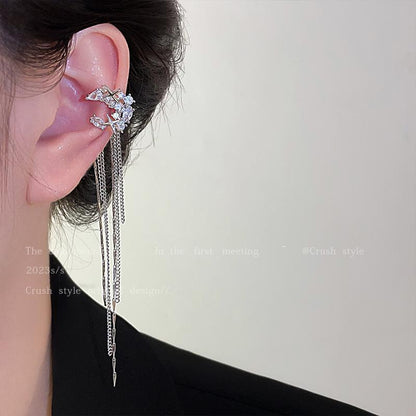 Luxury jewelry, zircon alloy, tassel ear clips, silver, for everyone