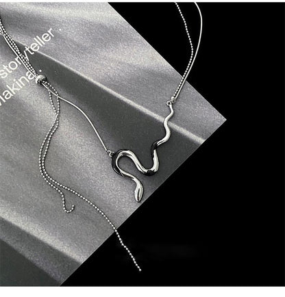 Luxury jewelry, alloy, snake necklace, silver, for everyone