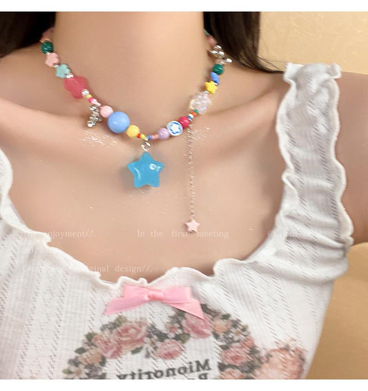 Luxury jewelry, alloy beaded, star necklace, colorful, suitable for everyone