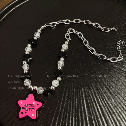 Luxury jewelry, alloys, necklaces, star pink, for everyone