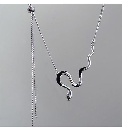 Luxury jewelry, alloy, snake necklace, silver, for everyone