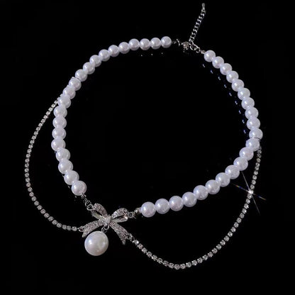 Luxury jewelry, pearl alloy, double necklace, silver, for everyone