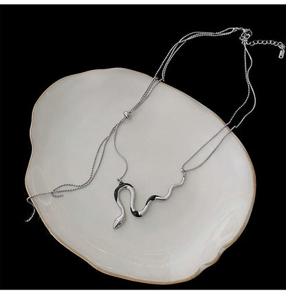 Luxury jewelry, alloy, snake necklace, silver, for everyone